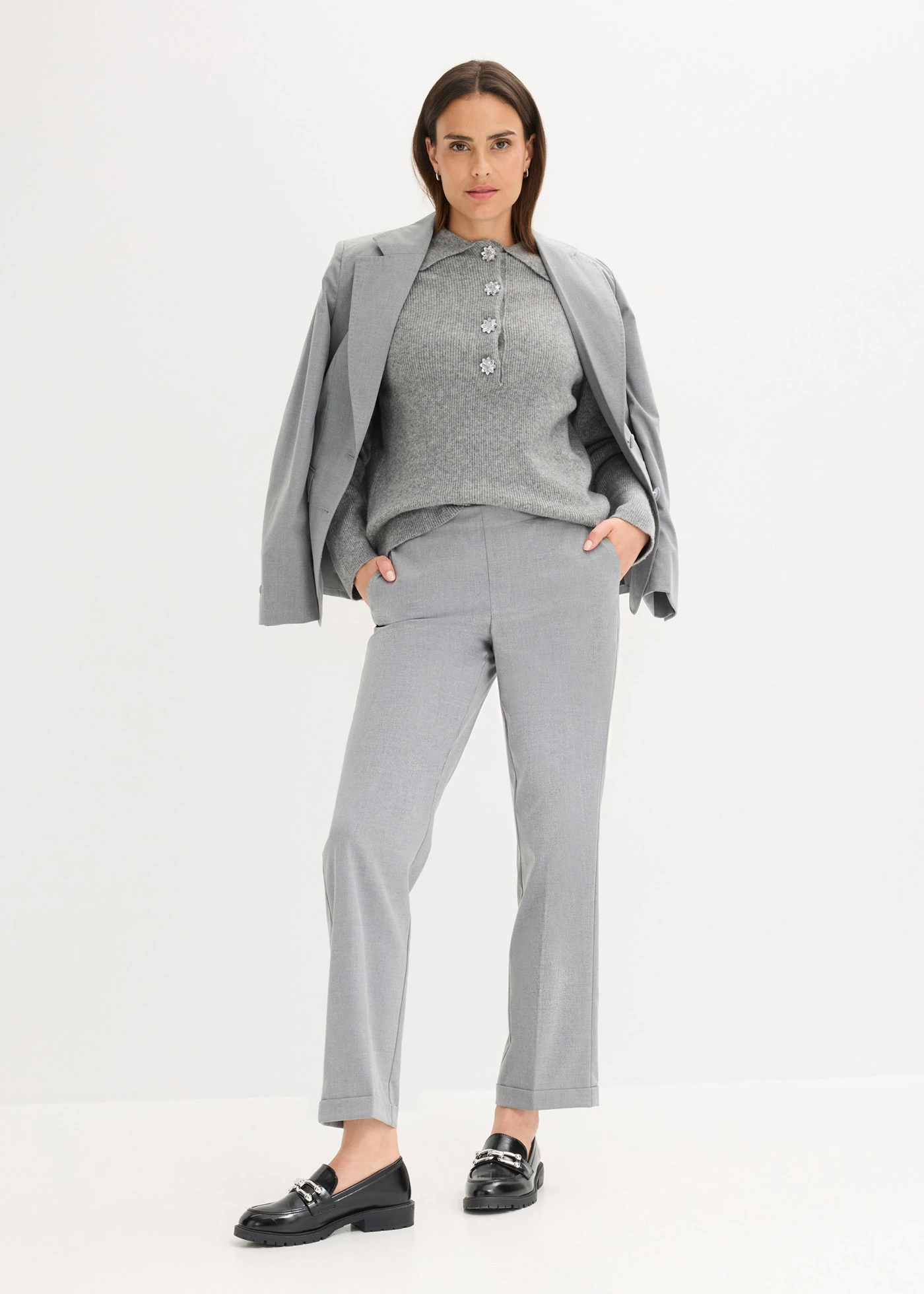 Pulover polo cu lână în compoziție • gri melanj • magazin bonprix