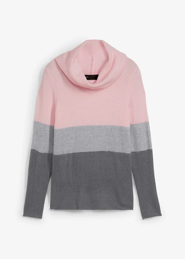 Pull à col roulé • rose dragée/gris chiné rayé • Boutique bonprix