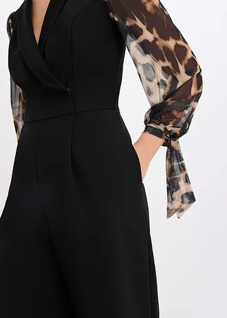 Žerzejový overal s rukávky ze síťoviny • černá • bonprix obchod