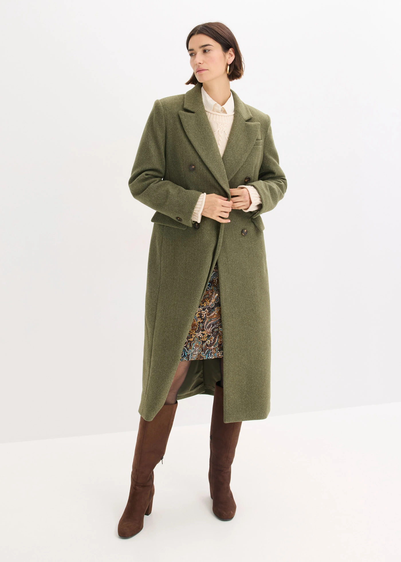 Strečová sukně s bavlnou • černo-béžový kašmírový vzor • bonprix obchod