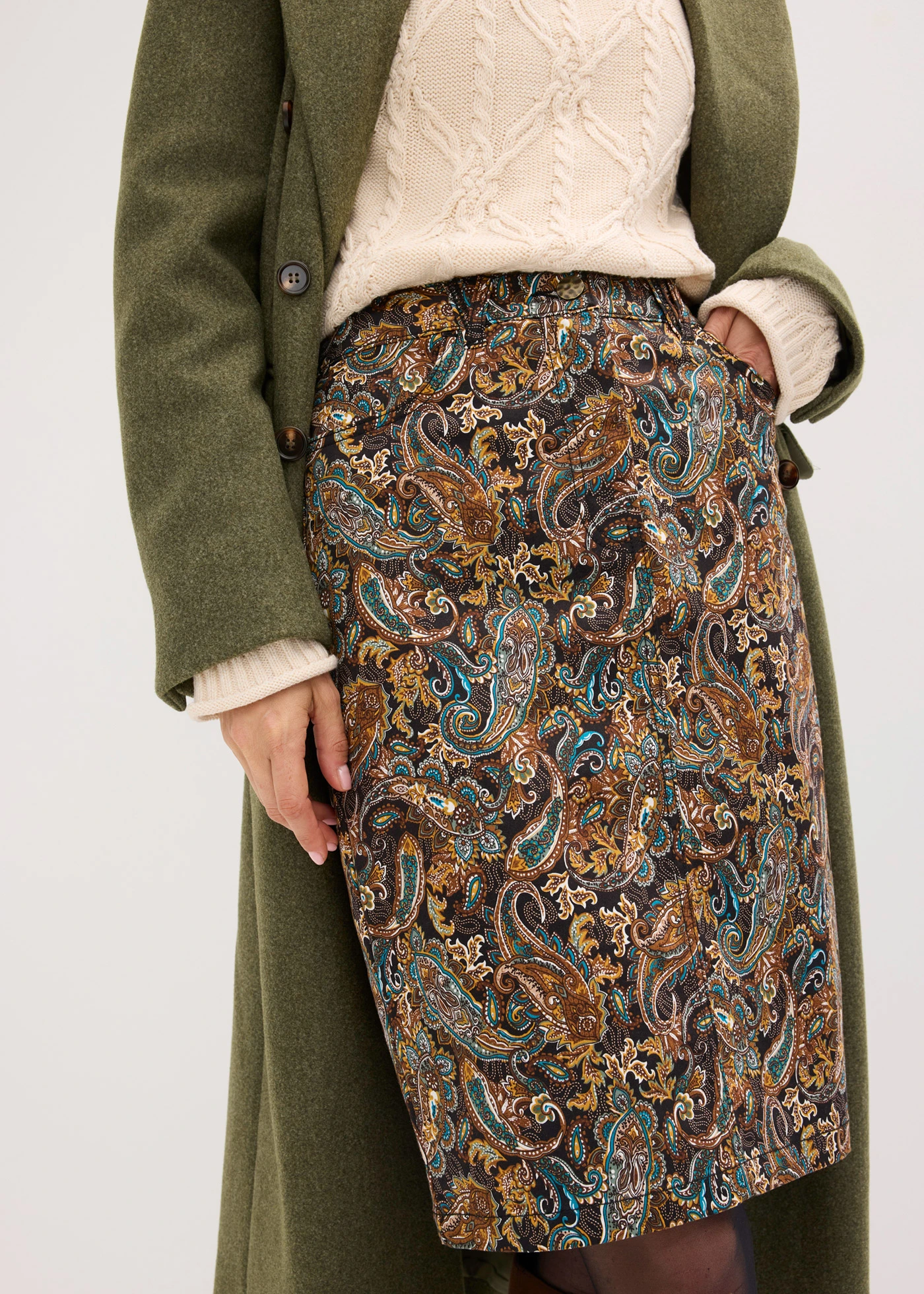 Strečová sukně s bavlnou • černo-béžový kašmírový vzor • bonprix obchod