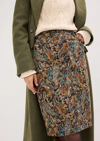 Strečová sukně s bavlnou • černo-béžový kašmírový vzor • bonprix obchod