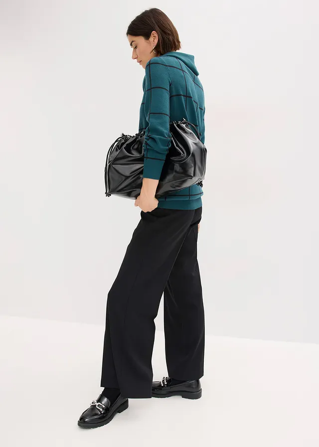 Tanktop met kant van katoen pepergroen/zwart geruit