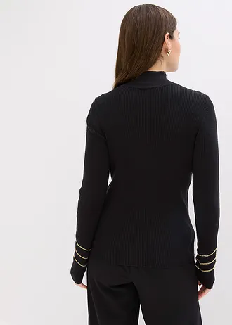 Pull en fine maille à chaînes dorées, Couleur: noir