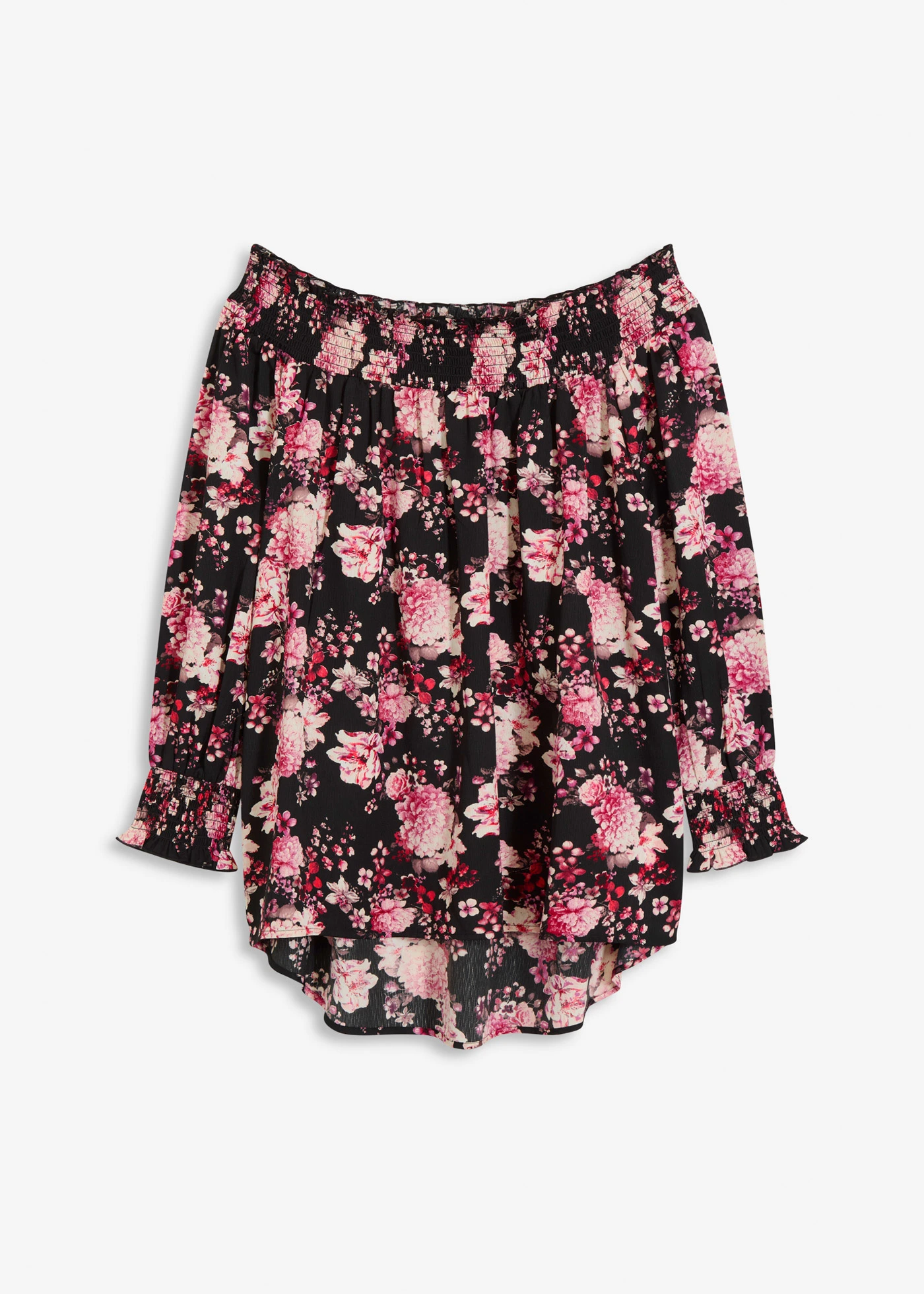 Blouse plus longue derrière • noir floral • Boutique bonprix