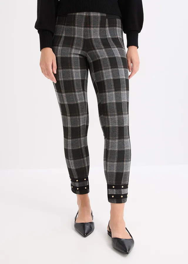 Jeggings se zlatými nýty, barva: šedá kostka