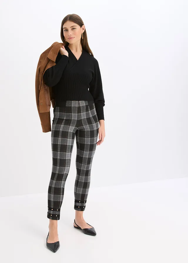 Jeggings se zlatými nýty, barva: šedá kostka