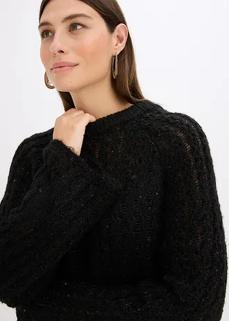 Licht transparante, gebreide mini jurk met satijnen strik • zwart • bonprix online shop