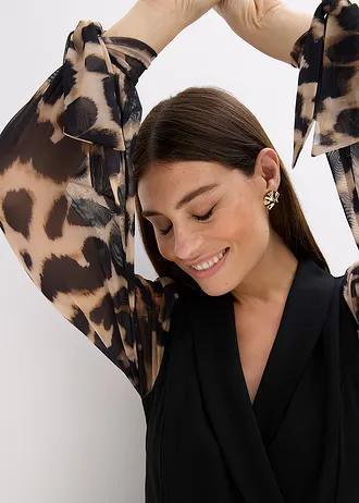 Žerzejový overal s rukávky ze síťoviny • černá • bonprix obchod