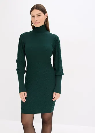 Pletené šaty s rolákem • tmavě zelená • bonprix obchod