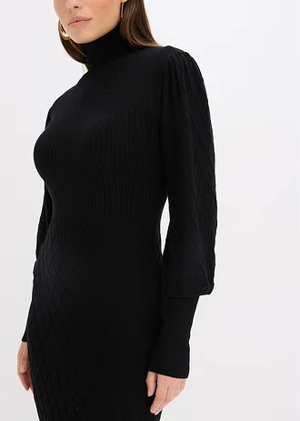 Pletené šaty s rolákem • černá • bonprix obchod