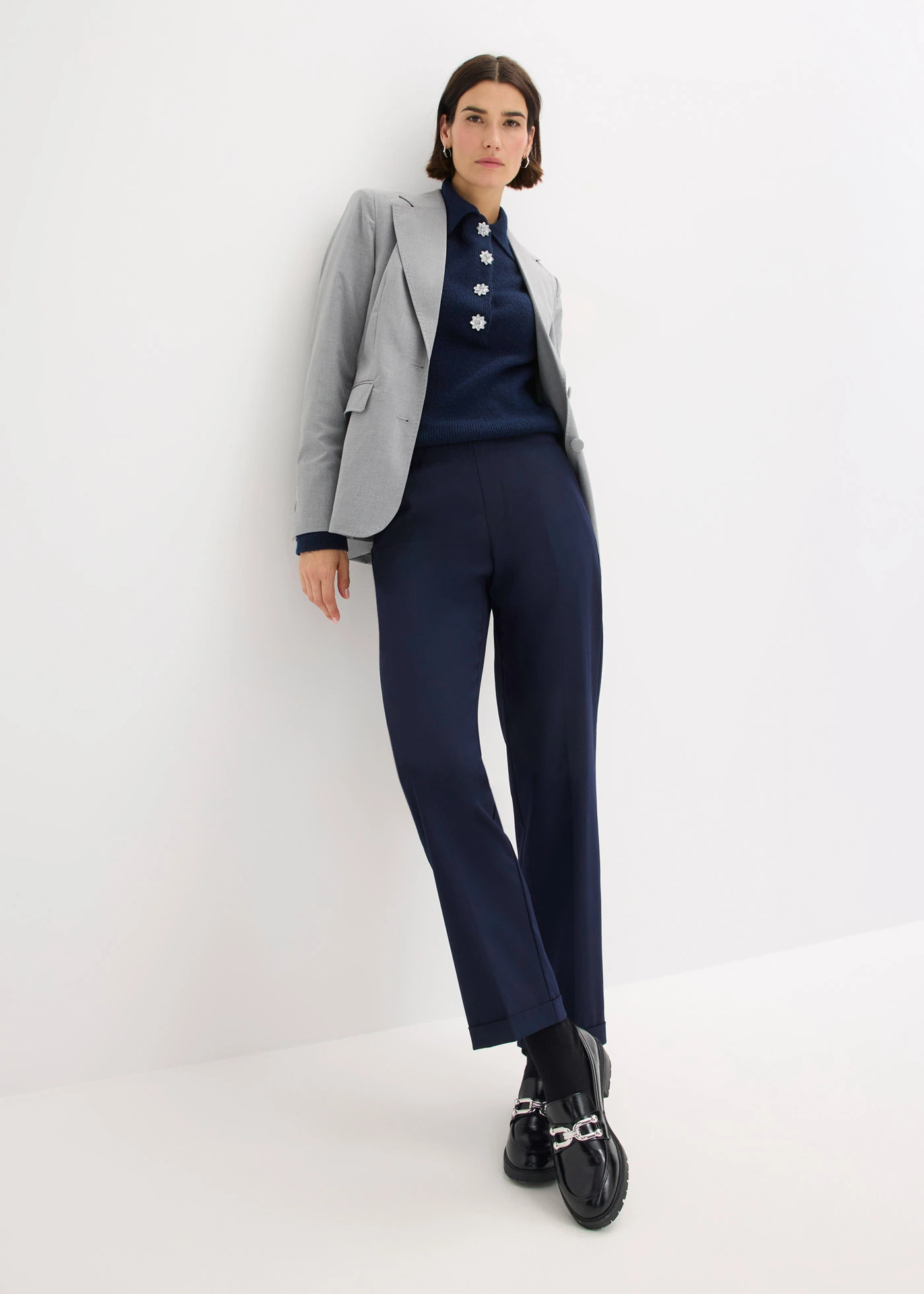 Kalhoty bez zapínání, s ohrnutými lemy • tmavě modrá • bonprix obchod