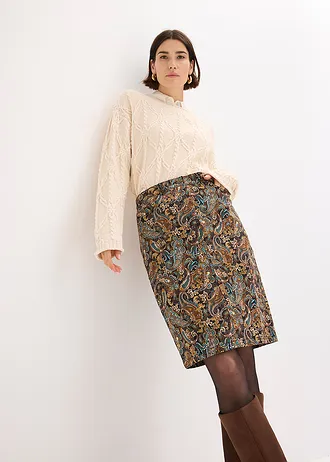 Strečová sukně s bavlnou • černo-béžový kašmírový vzor • bonprix obchod