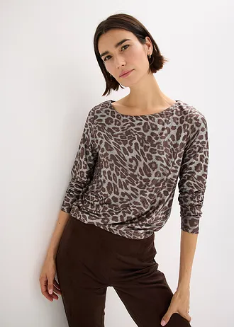 Tričko s lesklým leopardím potiskem • hliněná hnědo-stříbrná metalická • bonprix obchod