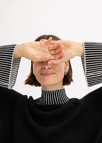 Svetr se stojáčkem, s podílem kašmíru • černo-béžová • bonprix obchod