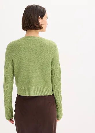 Veste bomber en maille torsadée avec laine • vert mousse • Boutique bonprix