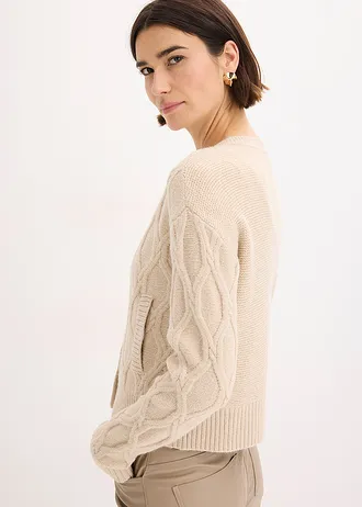 Veste bomber en maille torsadée avec laine • sable chiné • Boutique bonprix