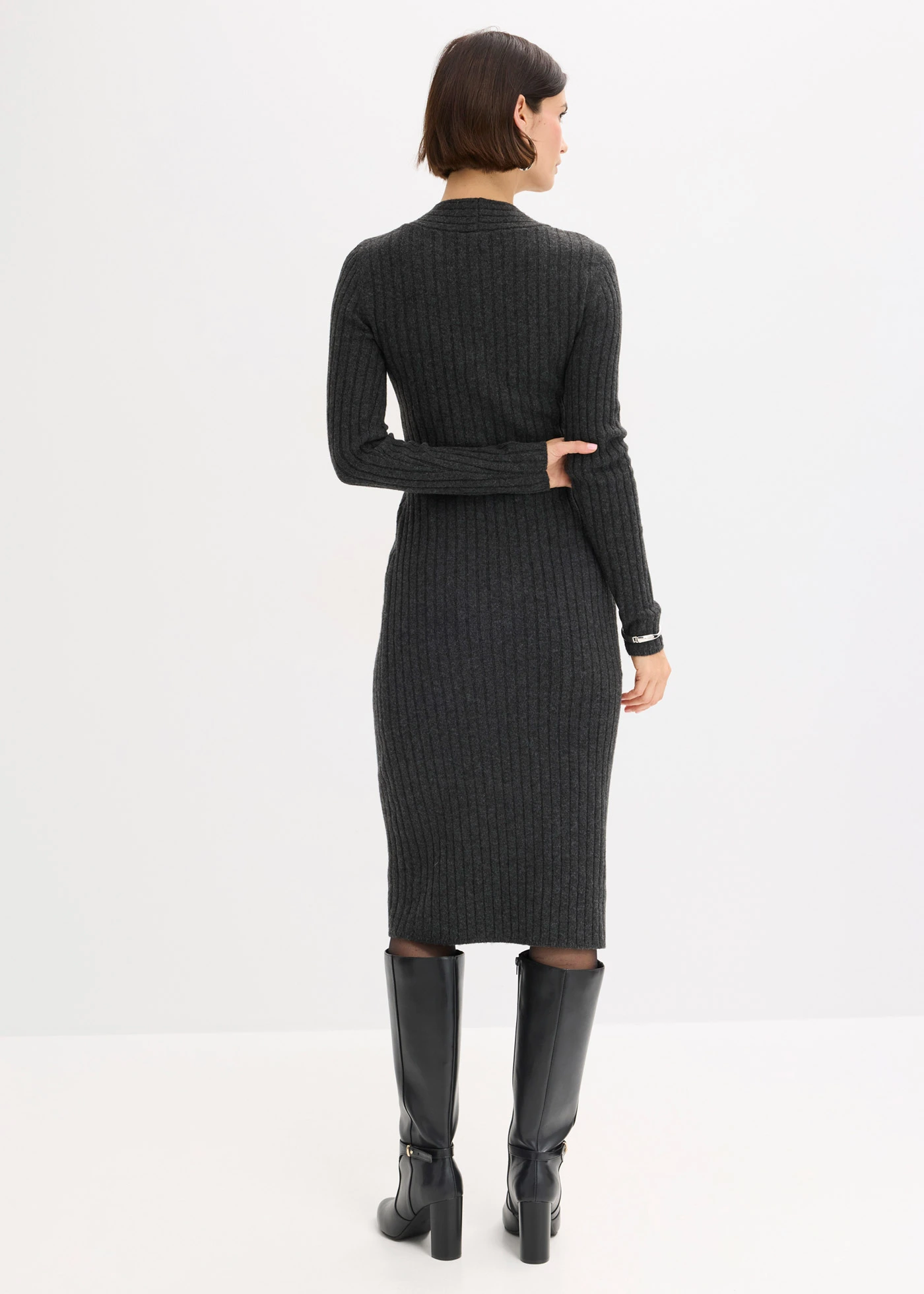 Pletené šaty s podílem vlny • antracitový melír melír • bonprix obchod