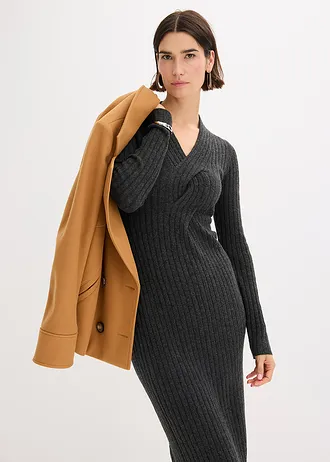Pletené šaty s podílem vlny • antracitový melír melír • bonprix obchod