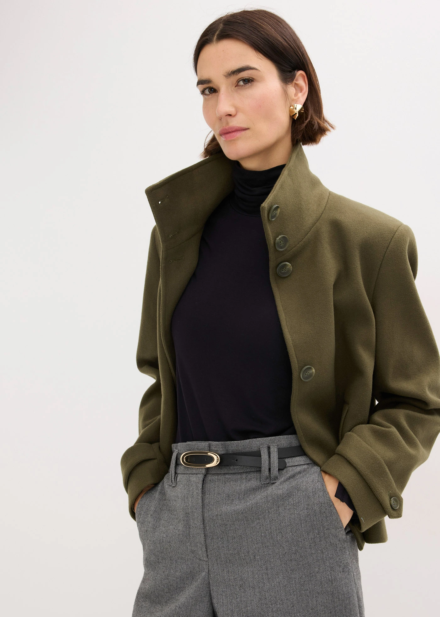 Kabátek s vlněným vzhledem • tmavě olivová • bonprix obchod