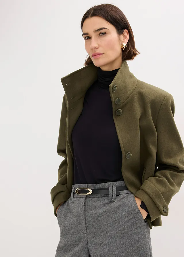Jas in wollen look • donkerolijfgroen • product-page.page-title-suffix