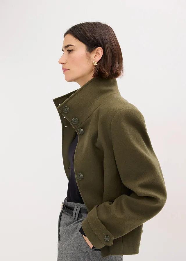 Jas in wollen look • donkerolijfgroen • product-page.page-title-suffix