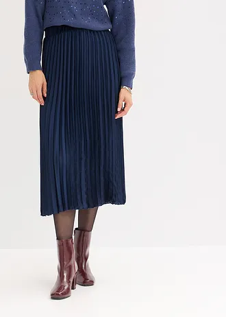Fustă plisată din satin fin • bleumarin • magazin bonprix