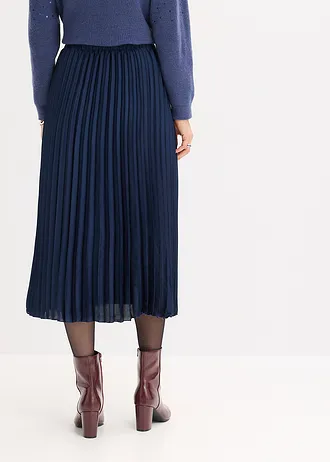 Fustă plisată din satin fin • bleumarin • magazin bonprix