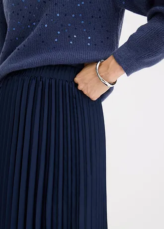 Jupe plissée en satin fin • bleu foncé • Boutique bonprix