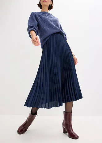 Fustă plisată din satin fin • bleumarin • magazin bonprix