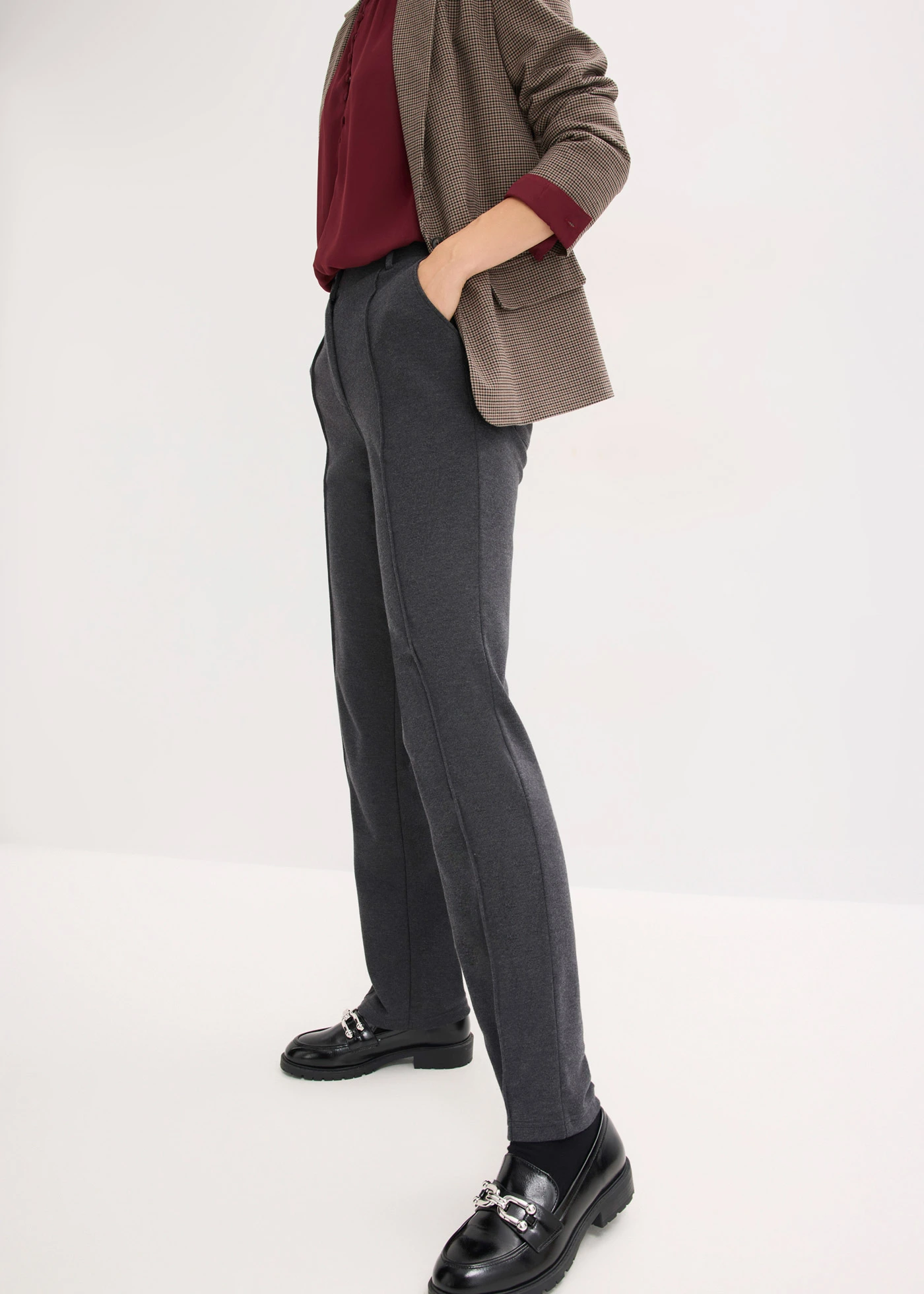 Jersey broek met biezen • antraciet gemêleerd • bonprix online shop