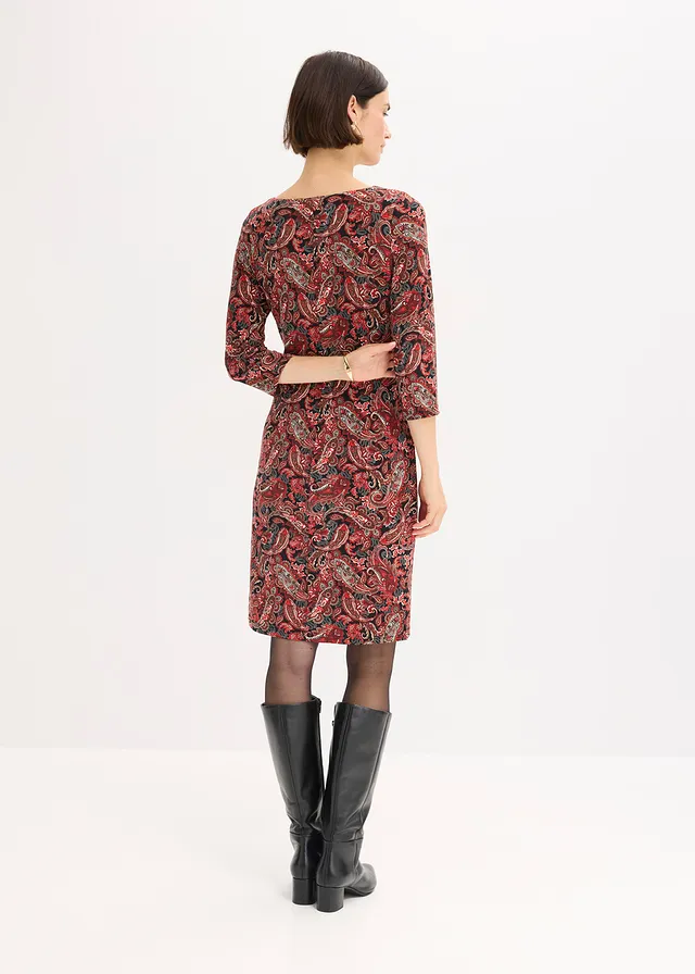 Robe en jersey à imprimé paisley, Couleur: noir-rouge paisley