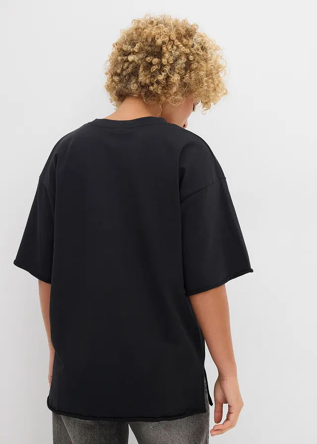 Lang sweatshirt van katoen, Kleur: zwart