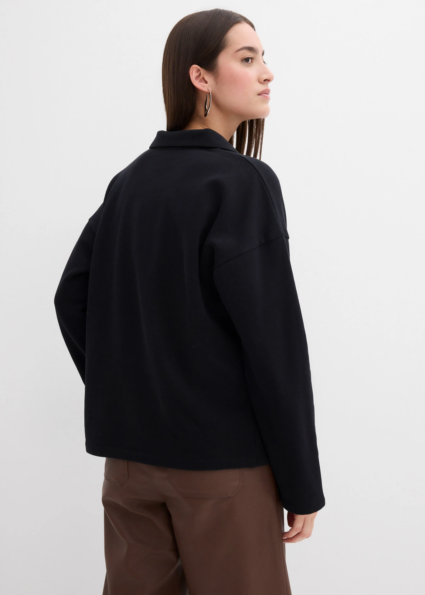 Mikina s pleteným límcem pólo, z organické bavlny • černá • bonprix obchod