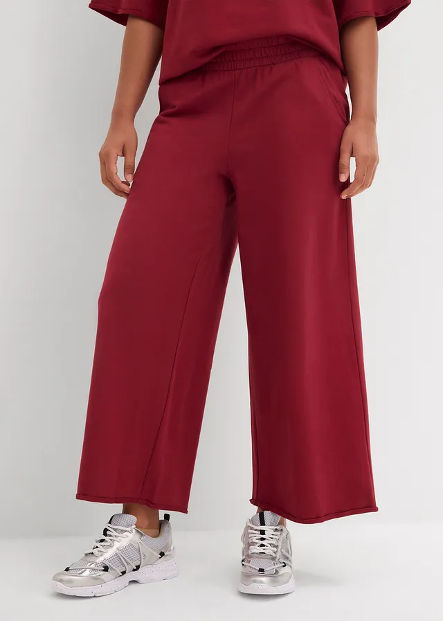 Pantalon 7/8 en sweat, Couleur: rouge prune