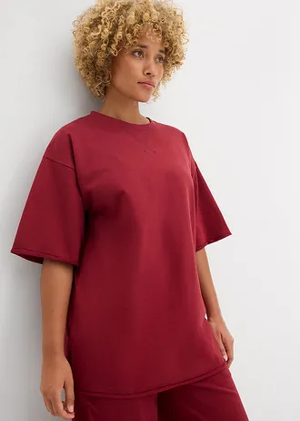 Lange wijde sweater met zijsplitten, Kleur: pruimrood