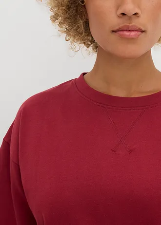 T-shirt long en sweat 100% coton • rouge prune • Boutique bonprix