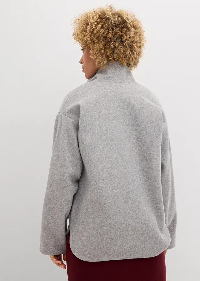 Oversized fleece trui, Kleur: schaduwgrijs gemêleerd