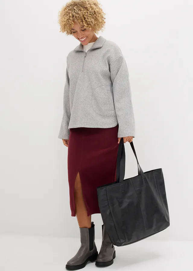 Oversize pulovr s vlněným vzhledem tmavě bobulová