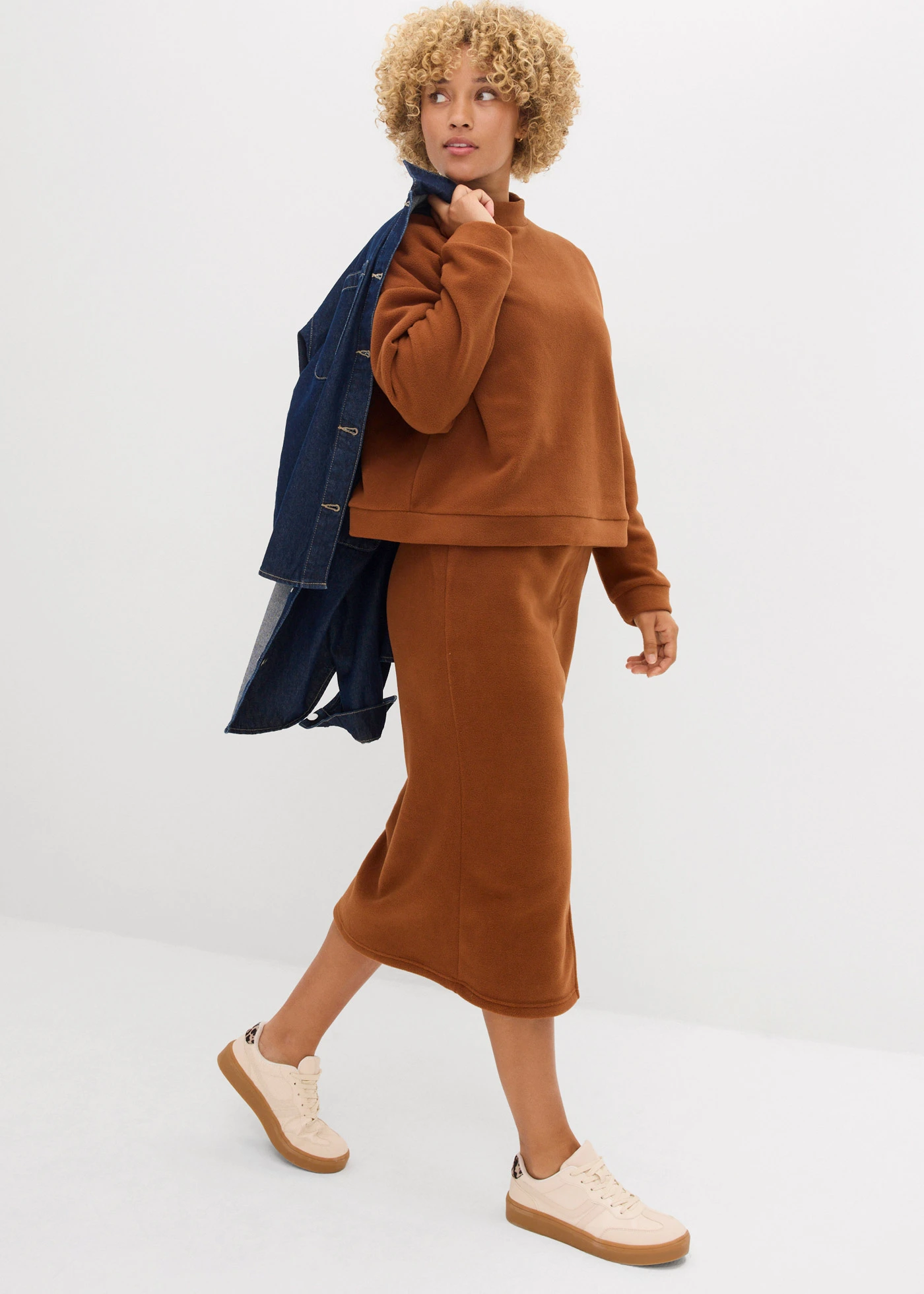 Midi sukně z flísu Polar • cihlově hnědá • bonprix obchod