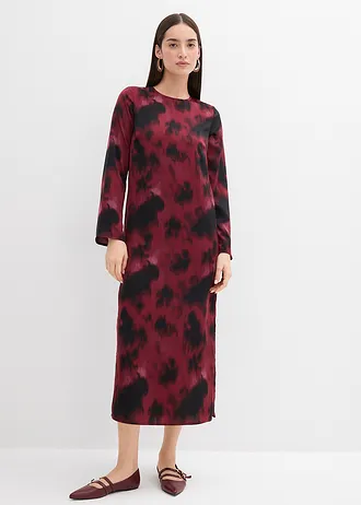 Midi jurk van satijn, Kleur: esdoornrood