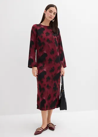 Midi jurk van satijn, Kleur: esdoornrood