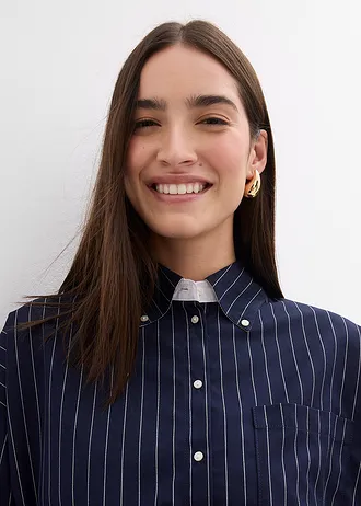 Halenka z viskózové směsi s vlasovým proužkem • tmavě modro-bílá s podélnými proužky • bonprix obchod