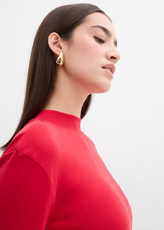 Žebrované tričko s nařasením • červená • bonprix obchod