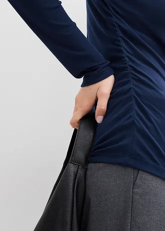 Geribd shirt met plooitjes • donkerblauw • bonprix online shop