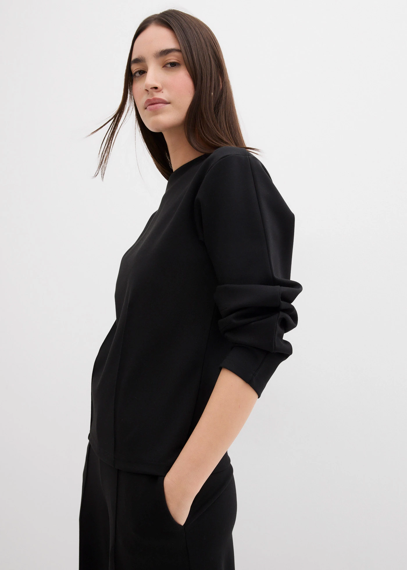 T-shirt manches longues en Punto di Roma • noir • Boutique bonprix