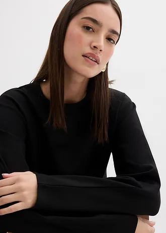 T-shirt manches longues en Punto di Roma • noir • Boutique bonprix