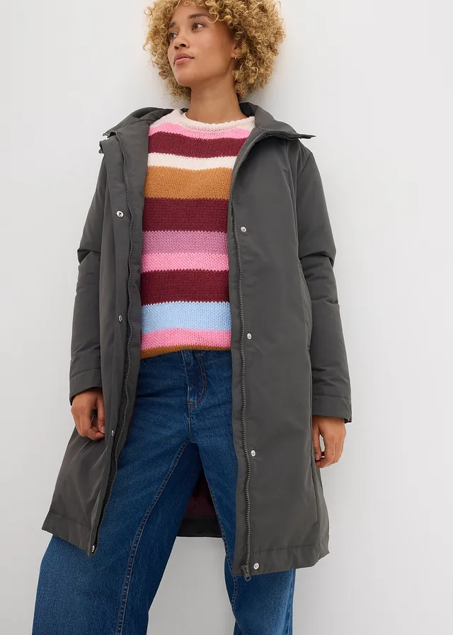 Veste outdoor déperlante, effet superposé anthracite