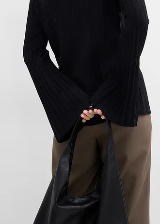 Pull plissé en fine maille en viscose mélangée • noir • Boutique bonprix