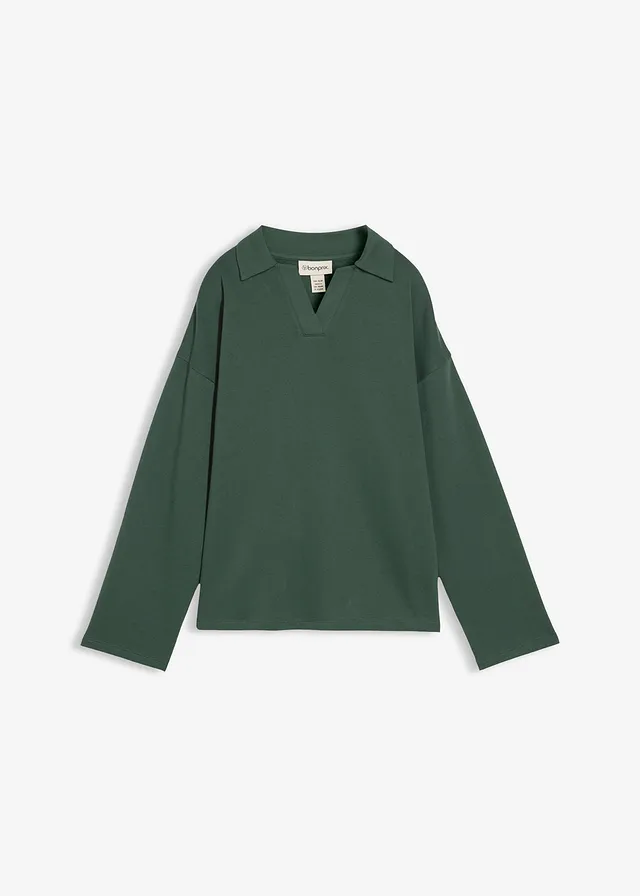 Bluză casual cu guler polo tricotat din bumbac organic